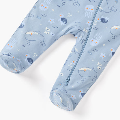 Juniors Whale Print Sleepsuit with Zip Closure and Long Sleeves