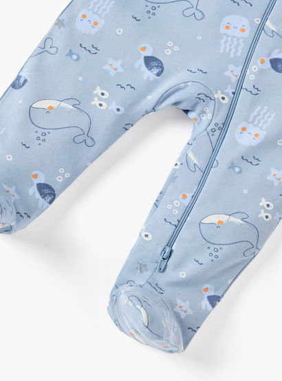 Juniors Whale Print Sleepsuit with Zip Closure and Long Sleeves-baby-boys-clothing-nightwear-sleepsuits-image-5