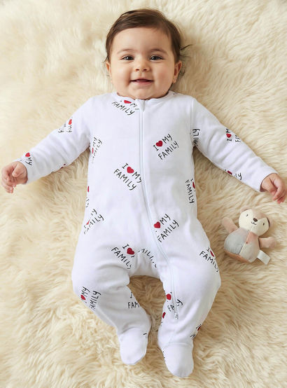 Juniors Printed Sleepsuit with Long Sleeves and Zip Closure-baby-girls-clothing-nightwear-sleepsuits-image-1