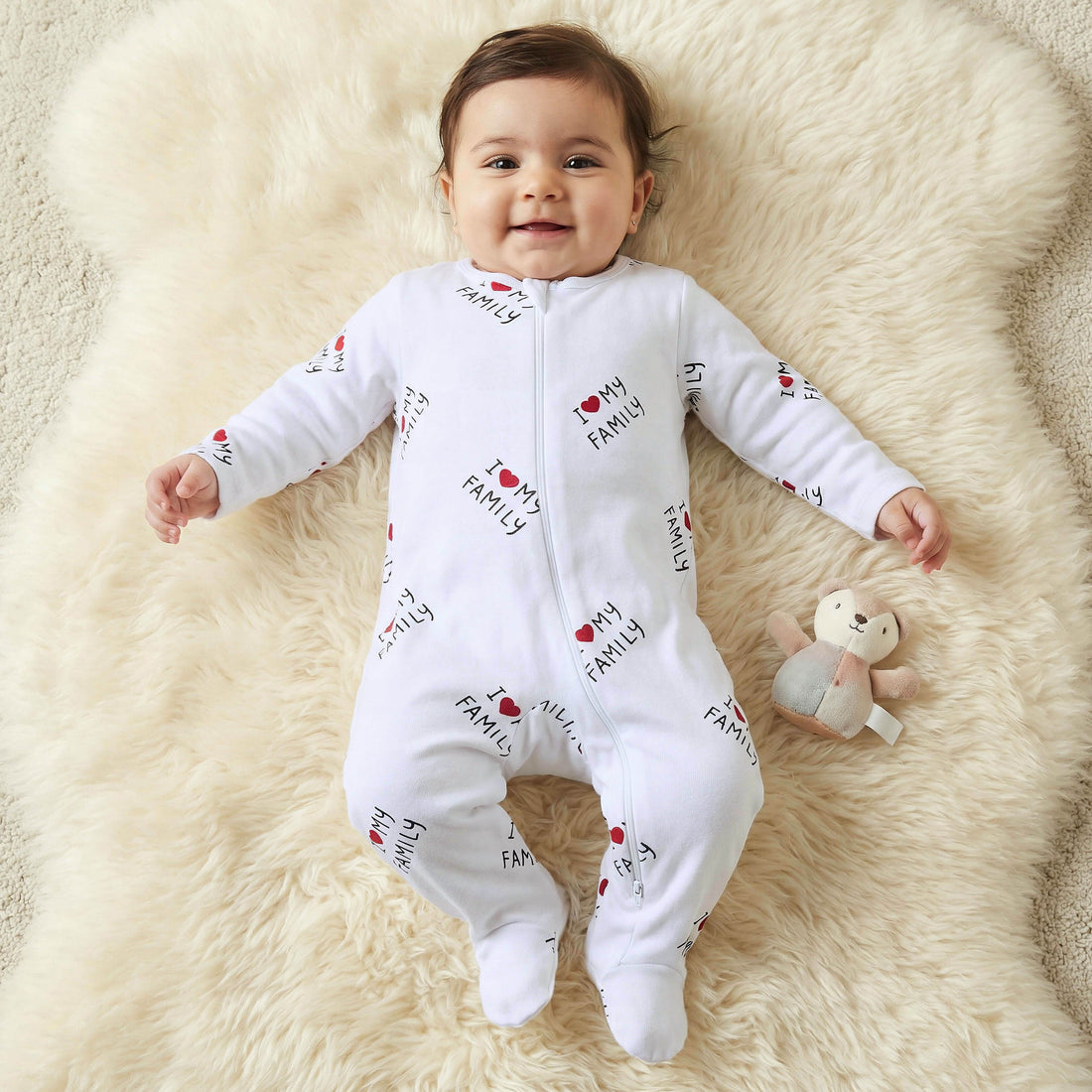 Juniors Printed Sleepsuit with Long Sleeves and Zip Closure - White / 12-18 mths