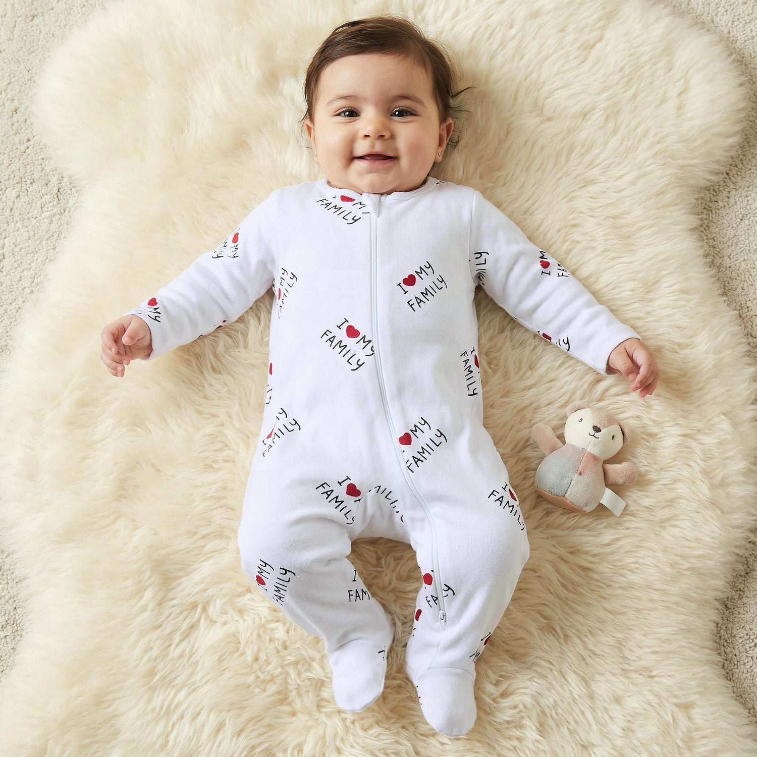 Juniors Printed Sleepsuit with Long Sleeves and Zip Closure - White / 12-18 mths