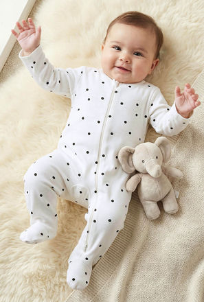 Juniors Polka Dot Print Sleepsuit with Long Sleeves and Zip Closure