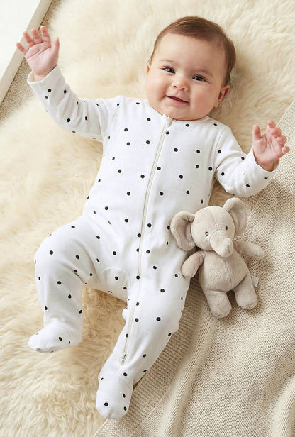 Juniors Polka Dot Print Sleepsuit with Long Sleeves and Zip Closure