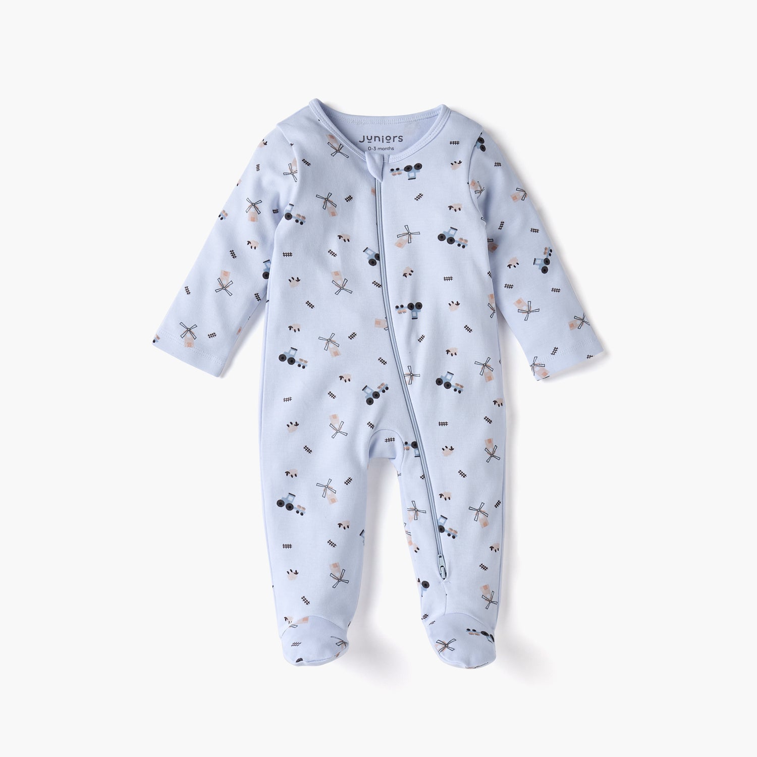 Juniors Printed Sleepsuit with Long Sleeves and Zip Closure - Blue / 12-18 mths