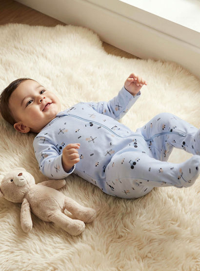 Juniors Printed Sleepsuit with Long Sleeves and Zip Closure-baby-boys-clothing-nightwear-sleepsuits-image-1