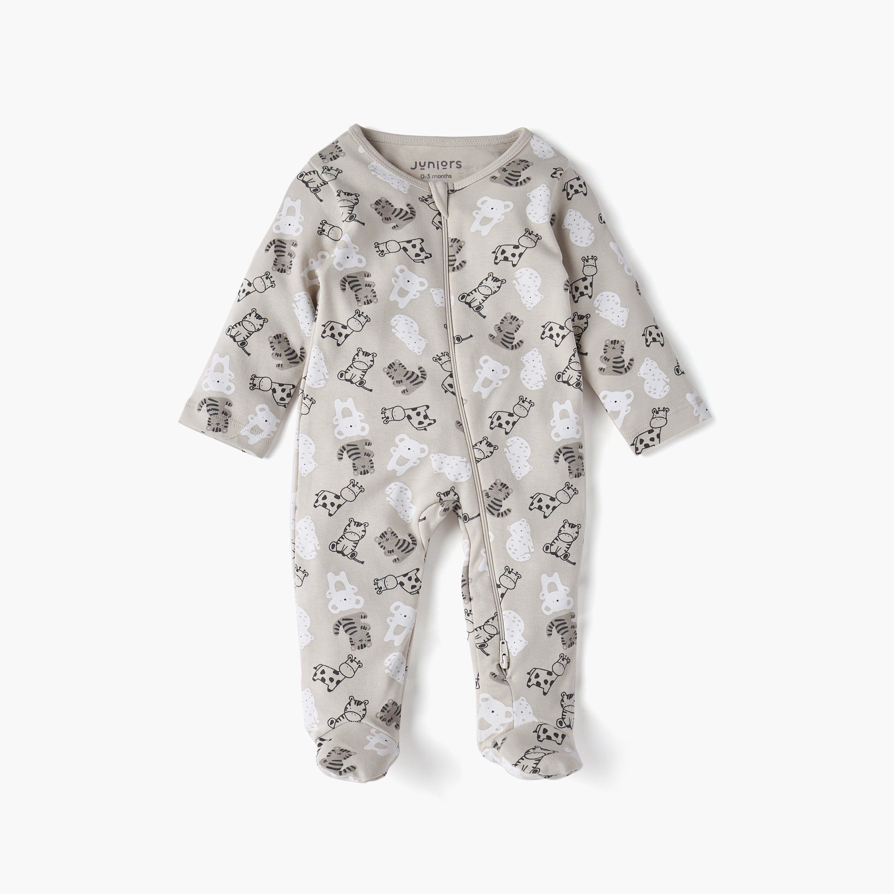 Juniors All-Over Wild Animal Print Closed Feet Sleepsuit with Long Sleeves