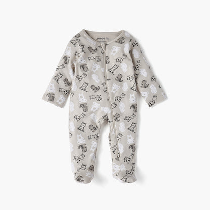 Juniors All-Over Wild Animal Print Closed Feet Sleepsuit with Long Sleeves - Beige / 12-18 mths