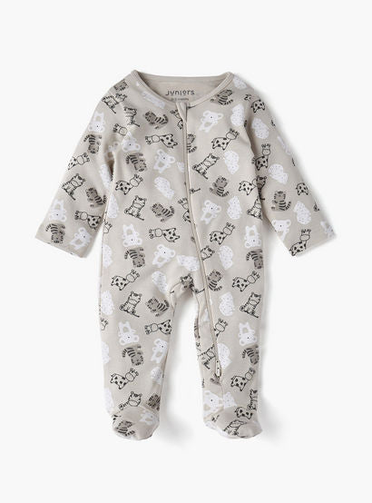 Juniors All-Over Wild Animal Print Closed Feet Sleepsuit with Long Sleeves-baby-boys-clothing-nightwear-sleepsuits-image-2