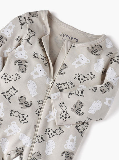 Juniors All-Over Wild Animal Print Closed Feet Sleepsuit with Long Sleeves-baby-boys-clothing-nightwear-sleepsuits-image-4