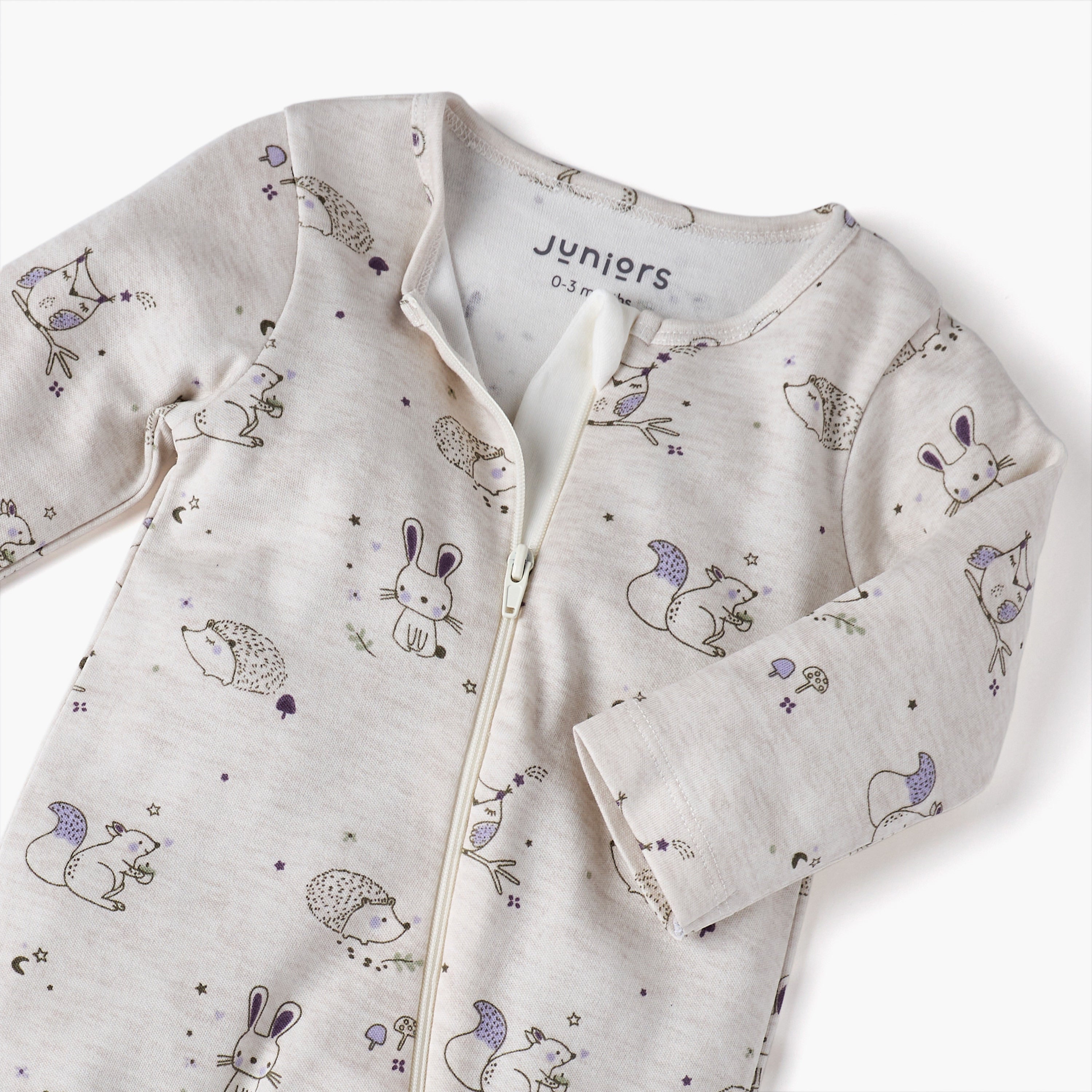 Juniors Printed Sleepsuit with Long Sleeves and Zip Closure