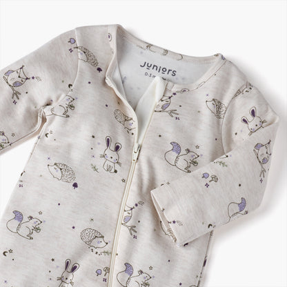 Juniors Printed Sleepsuit with Long Sleeves and Zip Closure