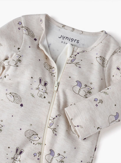 Juniors Printed Sleepsuit with Long Sleeves and Zip Closure-baby-boys-clothing-nightwear-sleepsuits-image-4