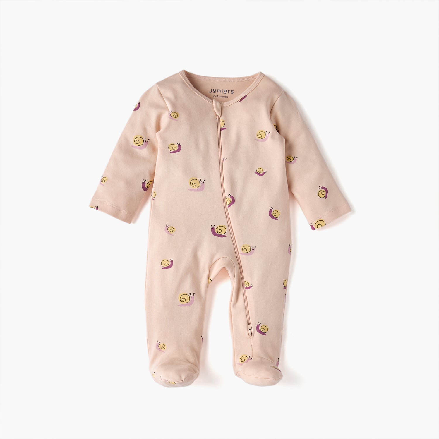 Juniors Snail Print Sleepsuit with Long Sleeves and Zip Closure - Pink / 12-18 mths
