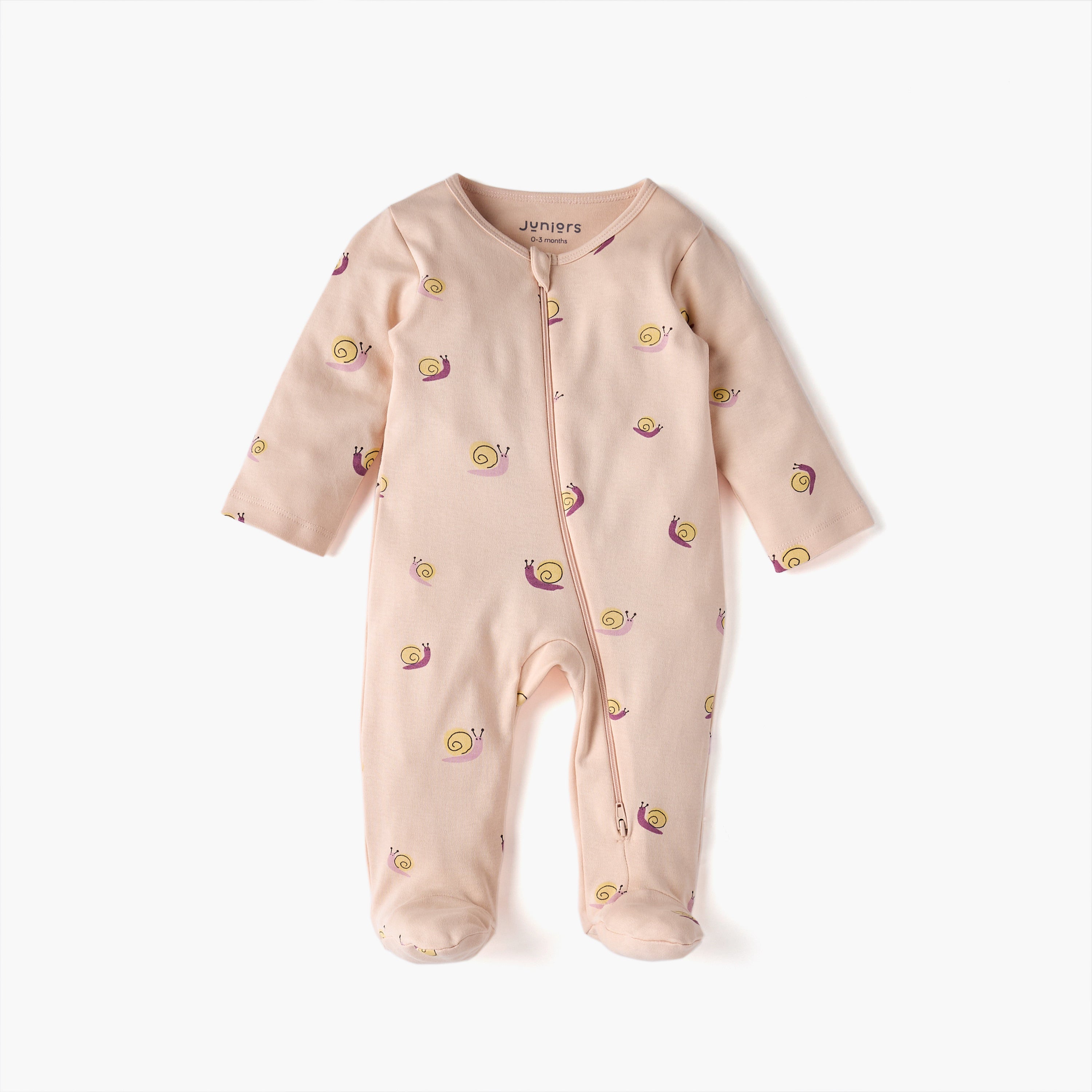 Juniors Snail Print Sleepsuit with Long Sleeves and Zip Closure - Pink / 12-18 mths
