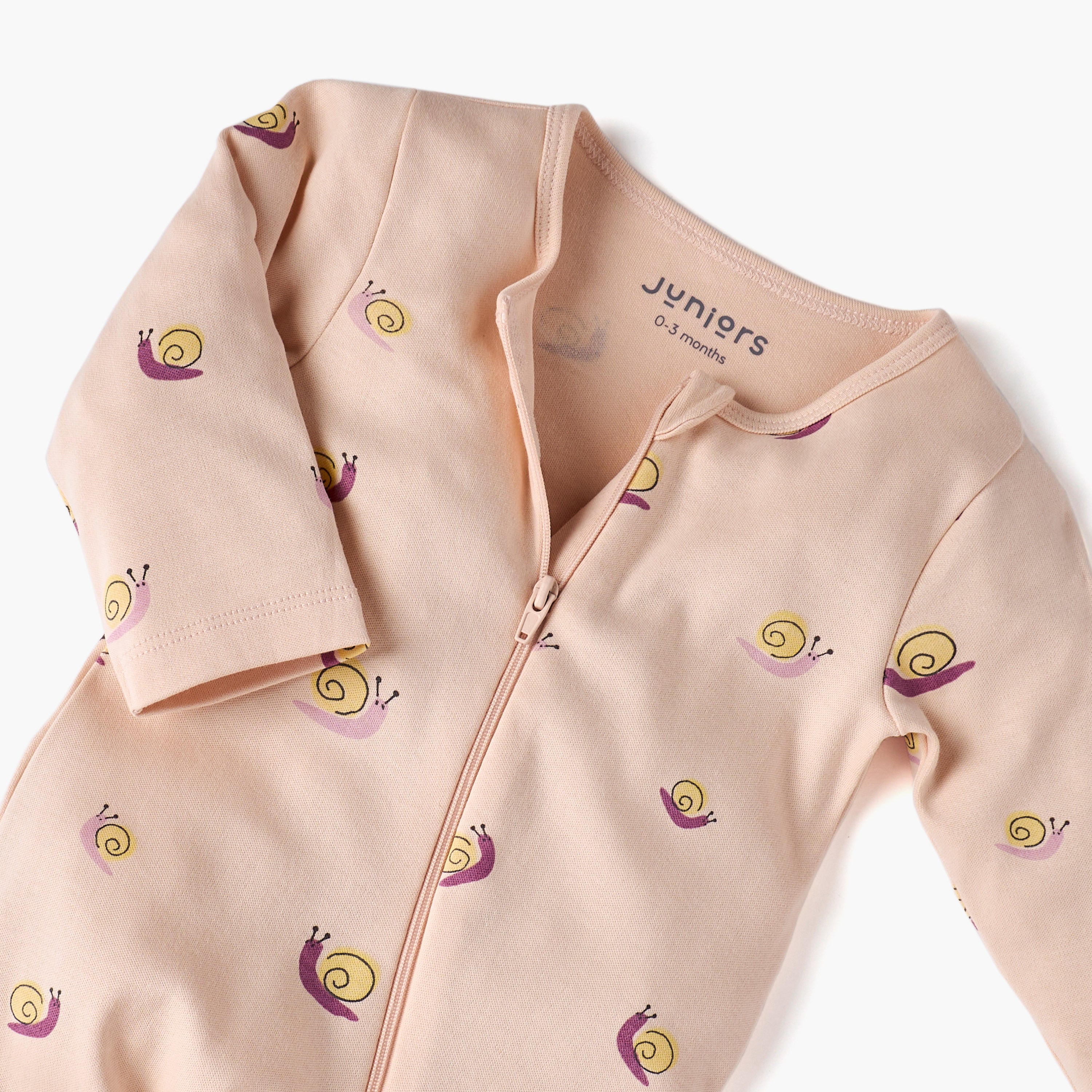 Juniors Snail Print Sleepsuit with Long Sleeves and Zip Closure