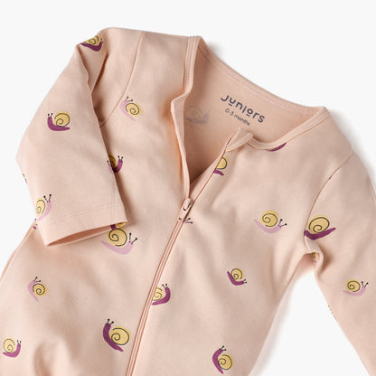 Juniors Snail Print Sleepsuit with Long Sleeves and Zip Closure
