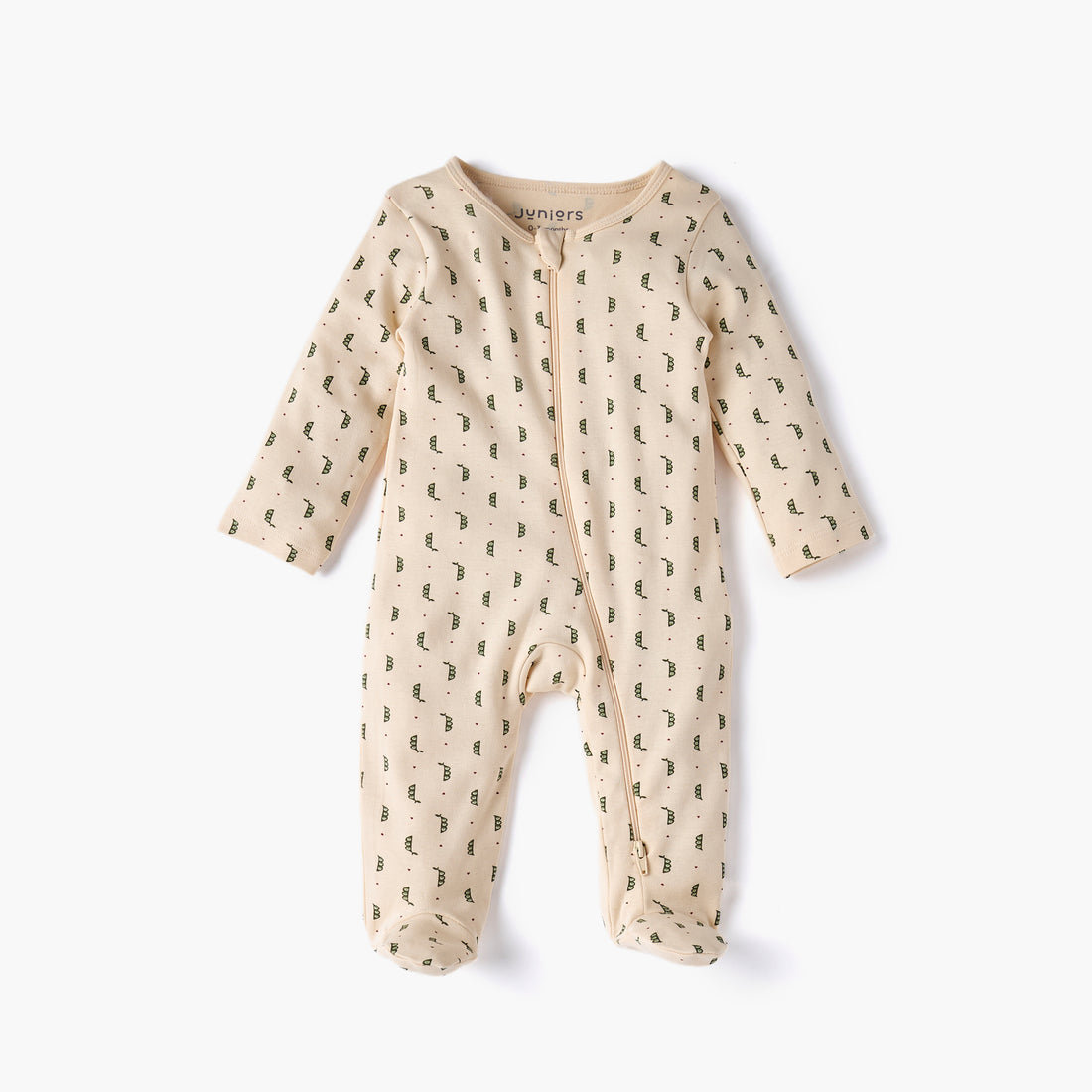 Juniors Printed Sleepsuit with Long Sleeves and Zip Closure - Cream / 12-18 mths