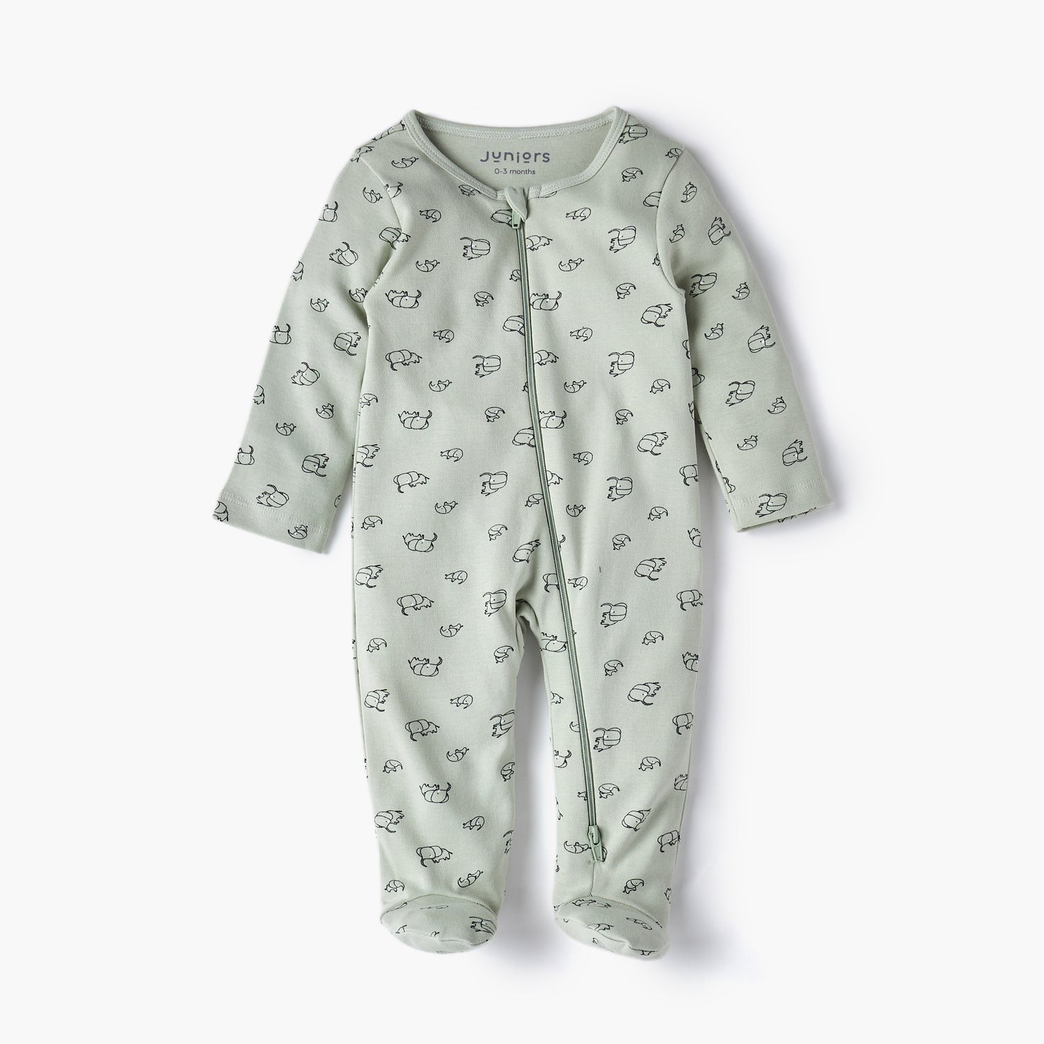 Juniors Elephant Print Sleepsuit with Long Sleeves and Zip Closure - Green / 12-18 mths