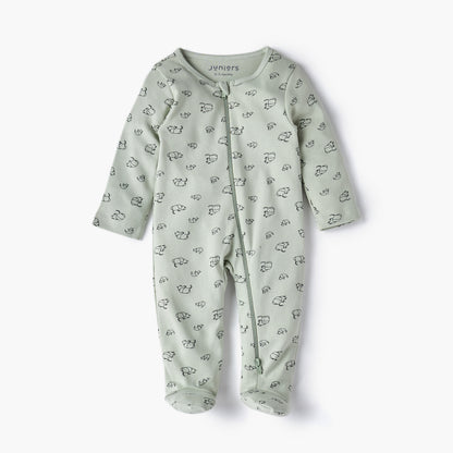 Juniors Elephant Print Sleepsuit with Long Sleeves and Zip Closure - Green / 12-18 mths