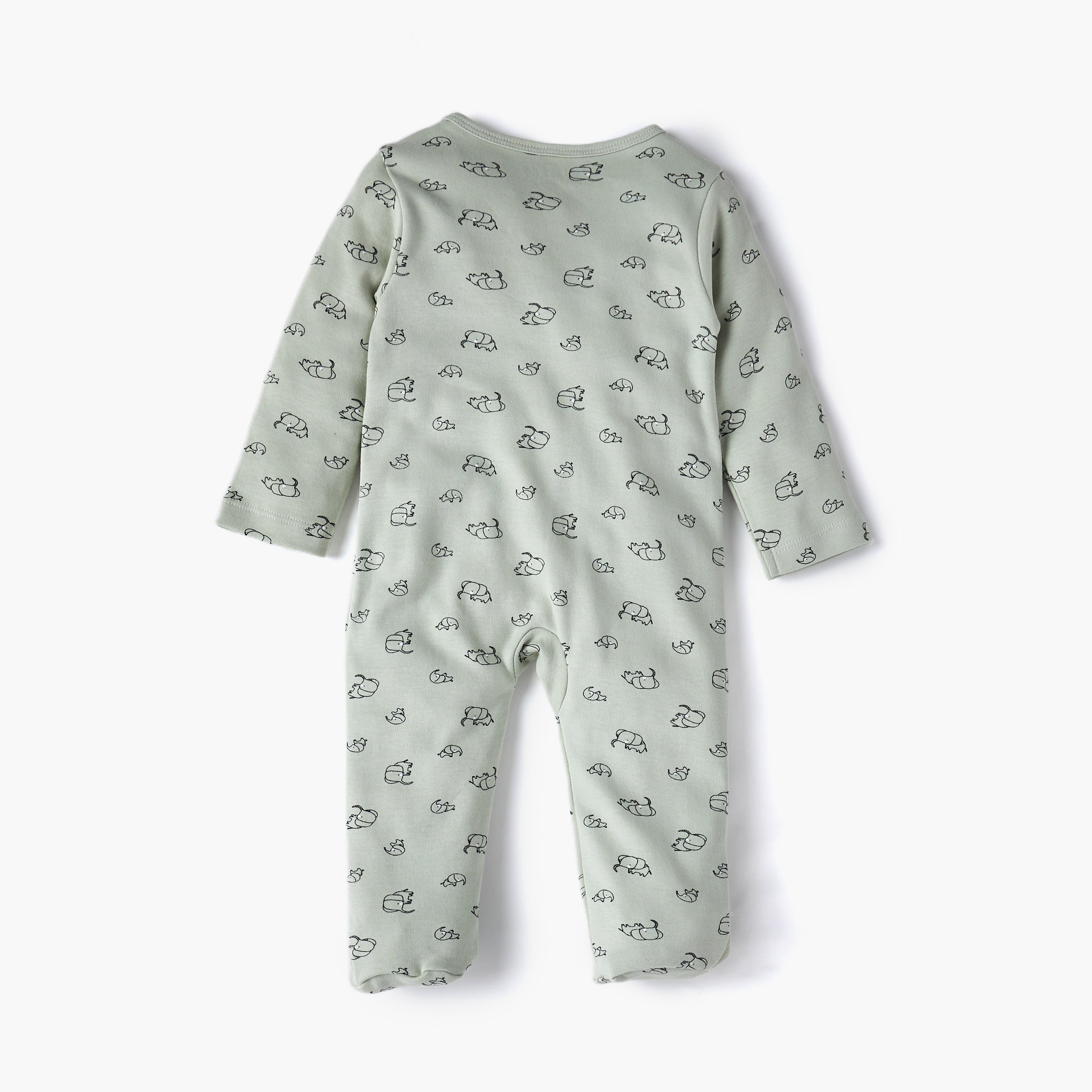 Juniors Elephant Print Sleepsuit with Long Sleeves and Zip Closure