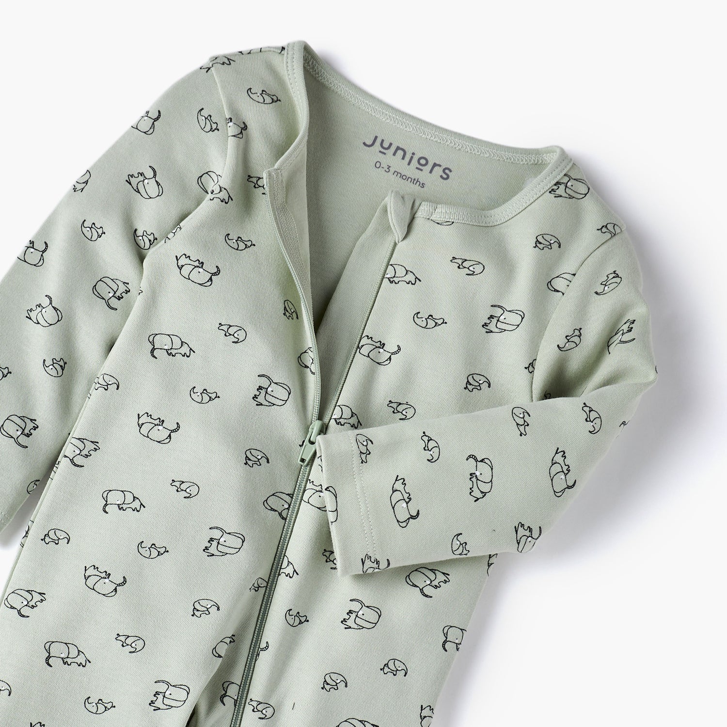 Juniors Elephant Print Sleepsuit with Long Sleeves and Zip Closure