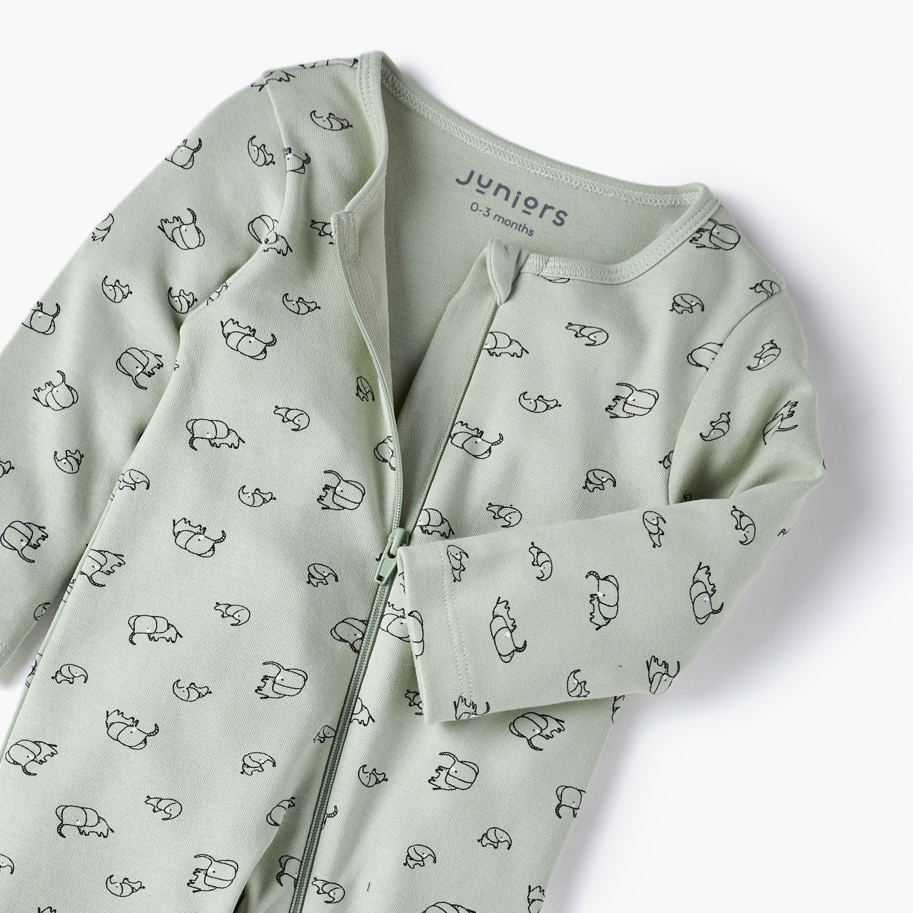 Juniors Elephant Print Sleepsuit with Long Sleeves and Zip Closure
