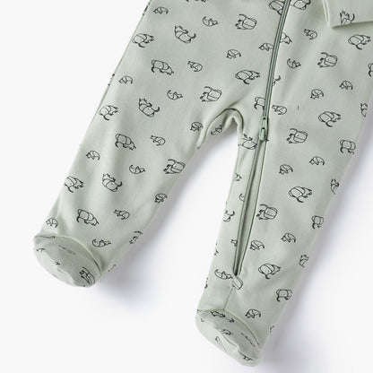 Juniors Elephant Print Sleepsuit with Long Sleeves and Zip Closure