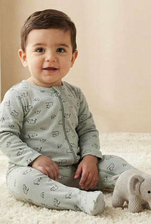 Juniors Elephant Print Sleepsuit with Long Sleeves and Zip Closure
