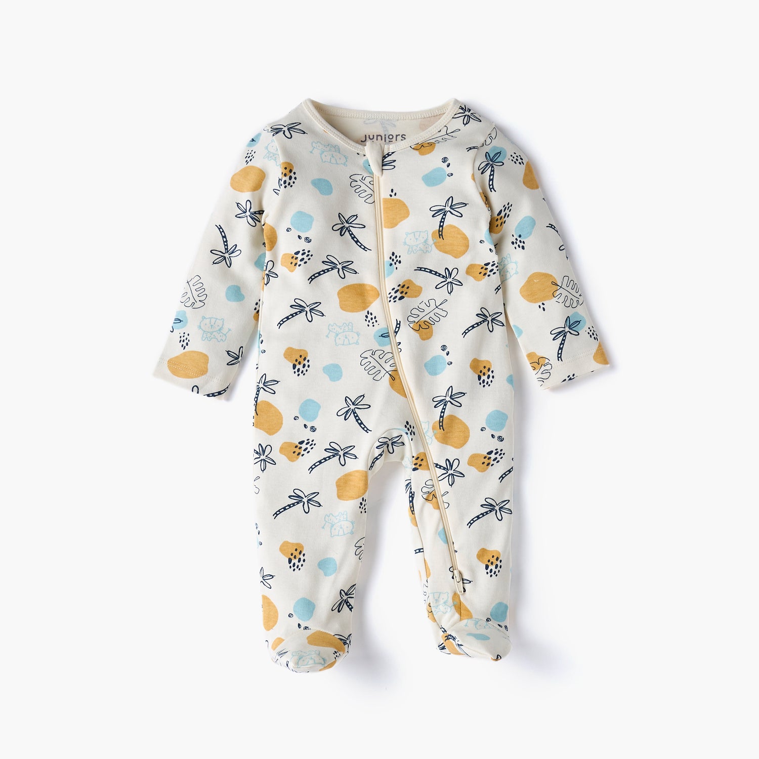 Juniors Printed Sleepsuit with Long Sleeves and Zip Closure