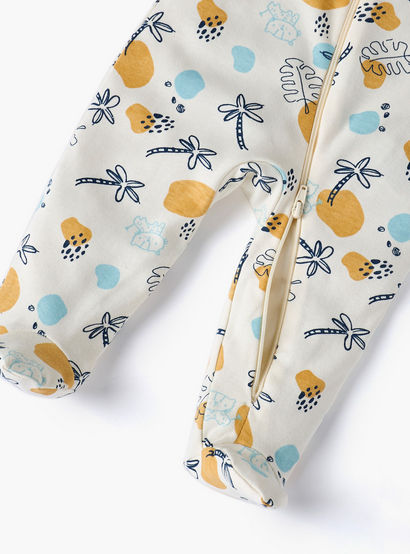 Juniors Printed Sleepsuit with Long Sleeves and Zip Closure-baby-girls-clothing-nightwear-sleepsuits-image-5