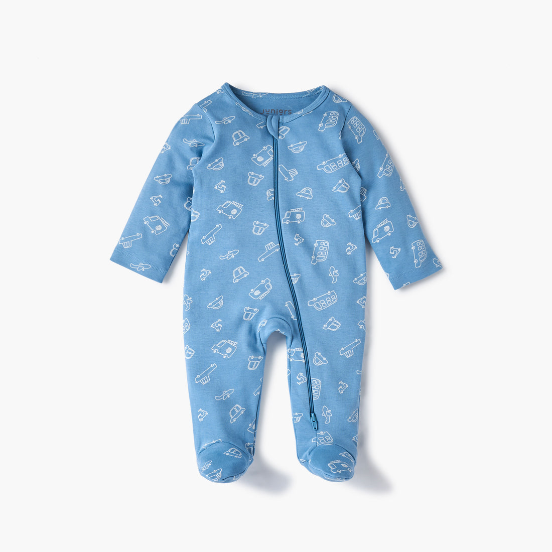Juniors Vehicle Print Sleepsuit with Long Sleeves and Zip Closure - Blue / 12-18 mths