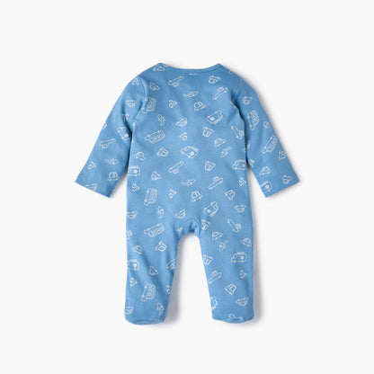 Juniors Vehicle Print Sleepsuit with Long Sleeves and Zip Closure