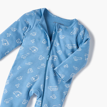 Juniors Vehicle Print Sleepsuit with Long Sleeves and Zip Closure