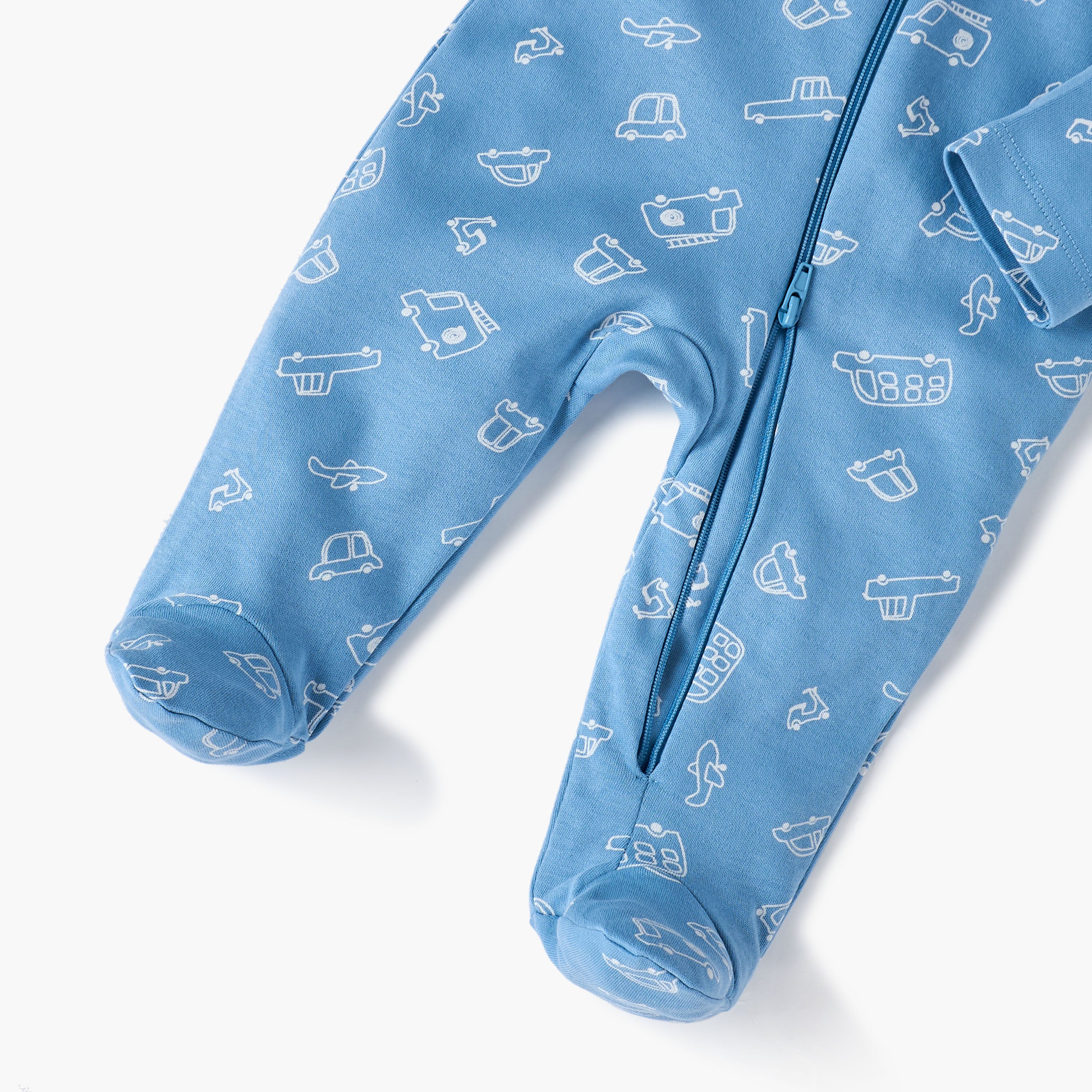 Juniors Vehicle Print Sleepsuit with Long Sleeves and Zip Closure