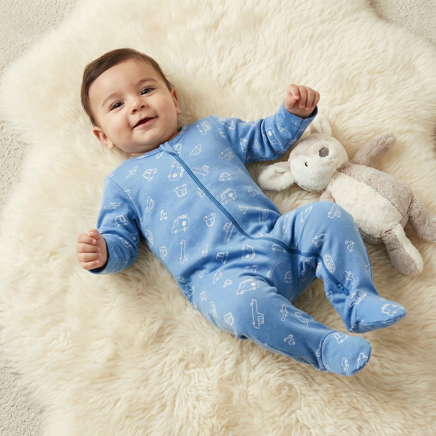 Juniors Vehicle Print Sleepsuit with Long Sleeves and Zip Closure