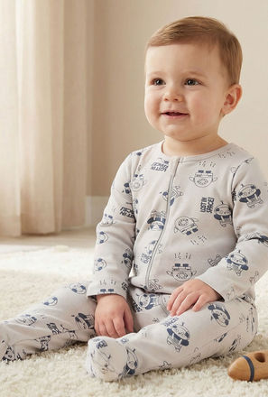Juniors All-Over Print Sleepsuit with Long Sleeves and Zip Closure