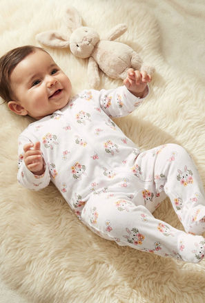 Juniors All-Over Bunny Print Closed Feet Sleepsuit with Long Sleeves