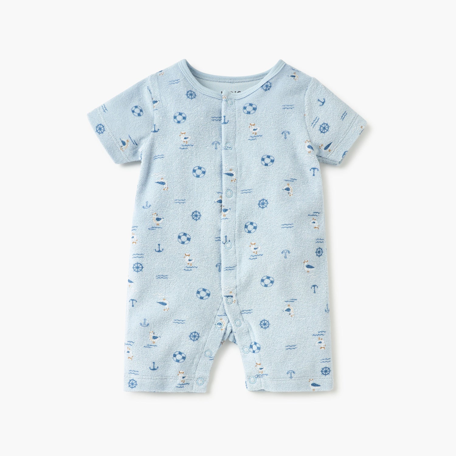 Juniors Graphic Print Romper with Short Sleeves and Button Closure - Blue / 12-18 mths