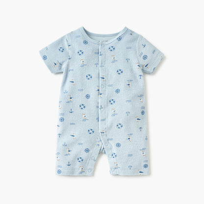 Juniors Graphic Print Romper with Short Sleeves and Button Closure - Blue / 12-18 mths