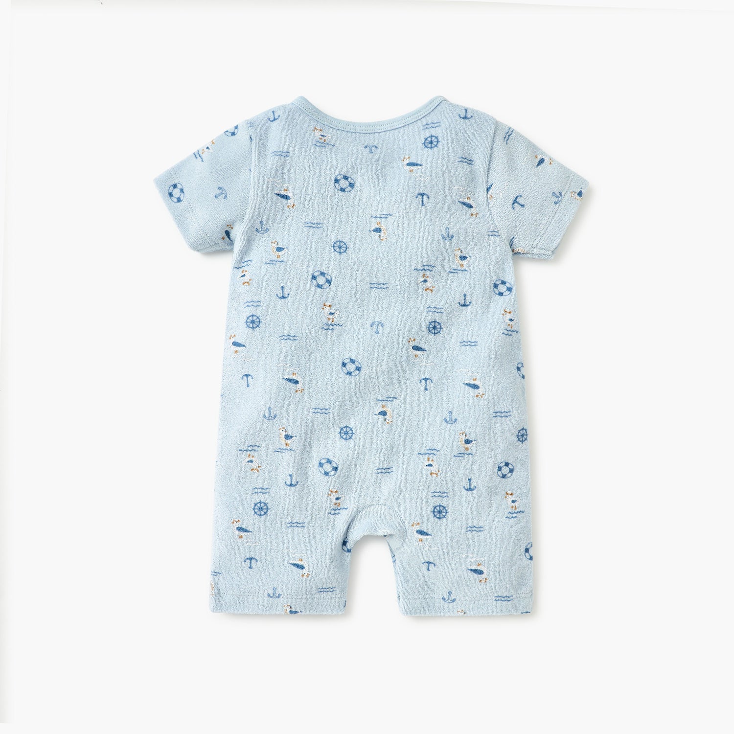 Juniors Graphic Print Romper with Short Sleeves and Button Closure