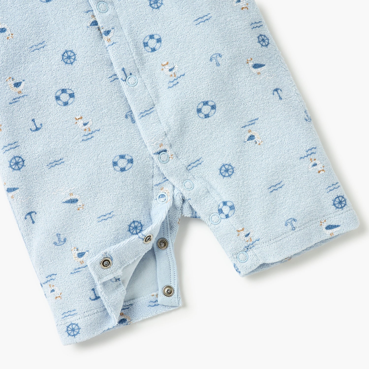 Juniors Graphic Print Romper with Short Sleeves and Button Closure