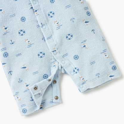 Juniors Graphic Print Romper with Short Sleeves and Button Closure
