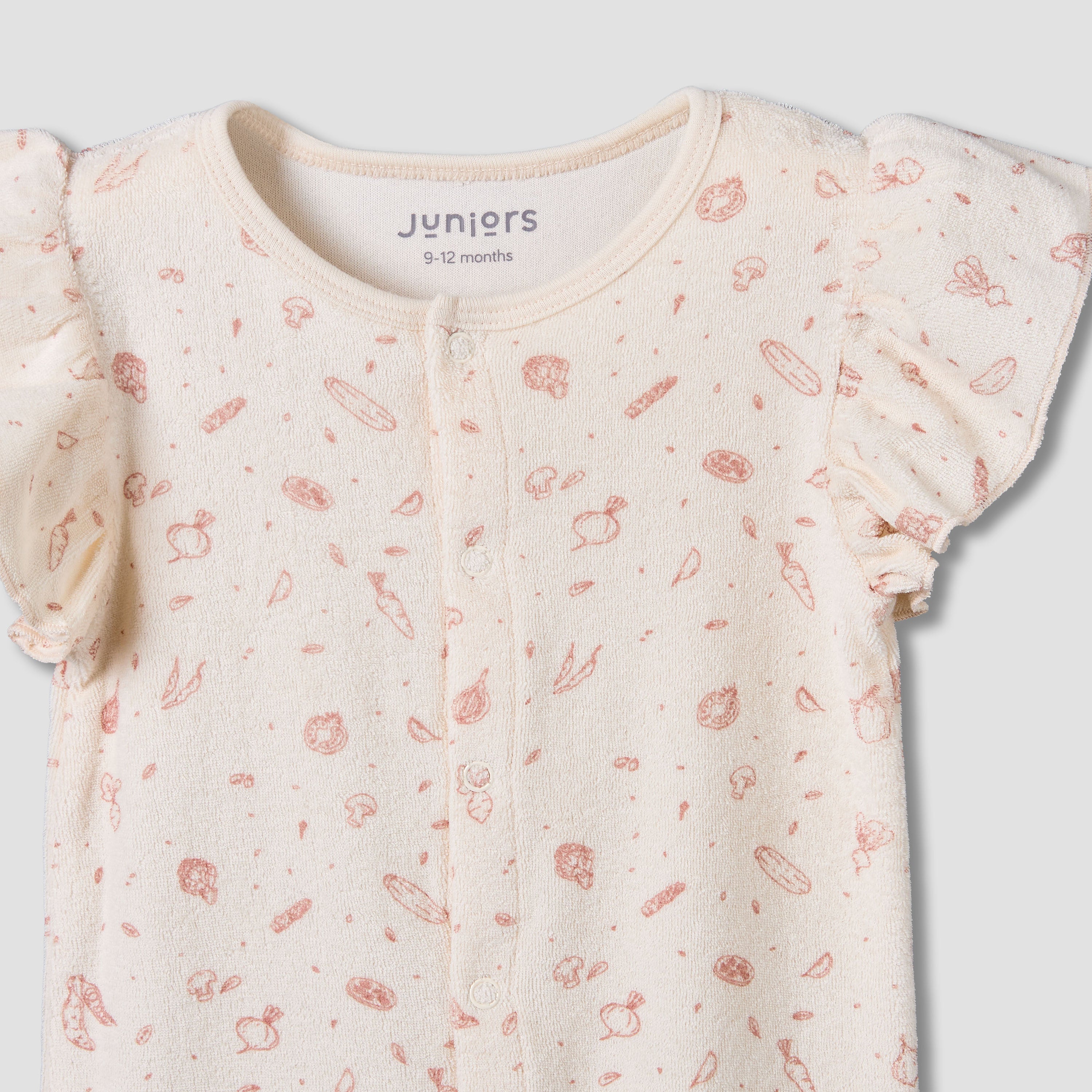 Juniors Round Neck Short Sleeves Romper with Vegetable Print