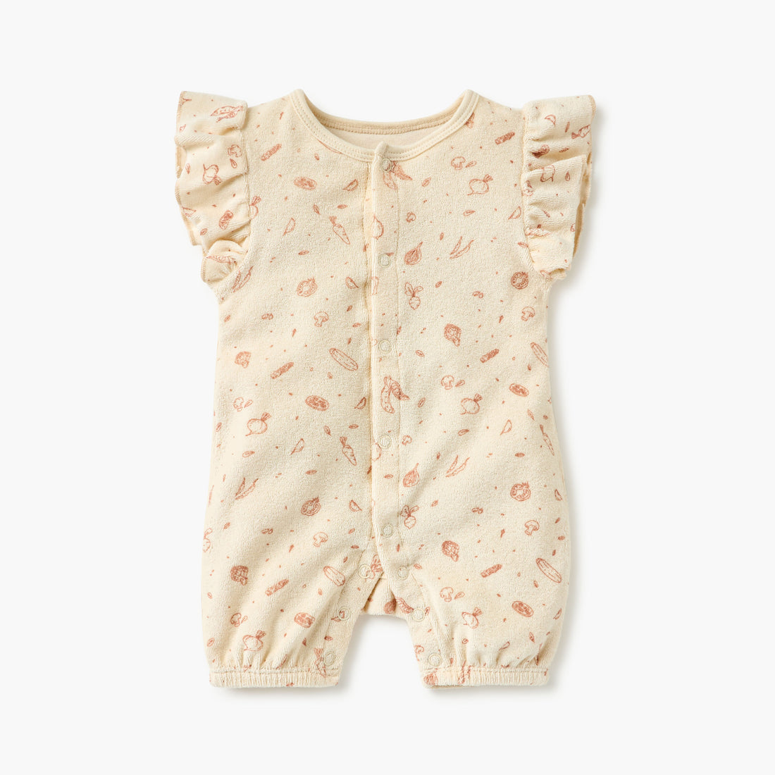 Juniors Graphic Print Romper with Ruffle Sleeves and Button Closure - Cream / 12-18 mths