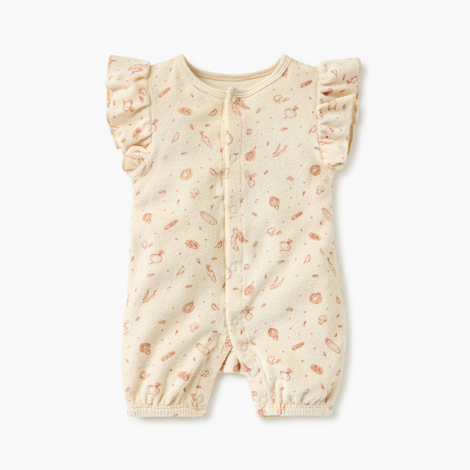 Juniors Graphic Print Romper with Ruffle Sleeves and Button Closure - Cream / 12-18 mths