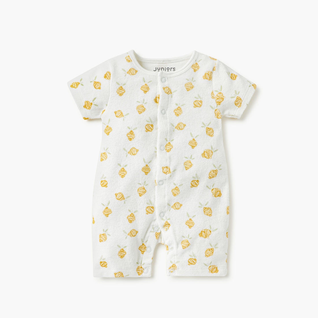 Juniors Printed Romper with Short Sleeves and Button Closure - Cream / 12-18 mths