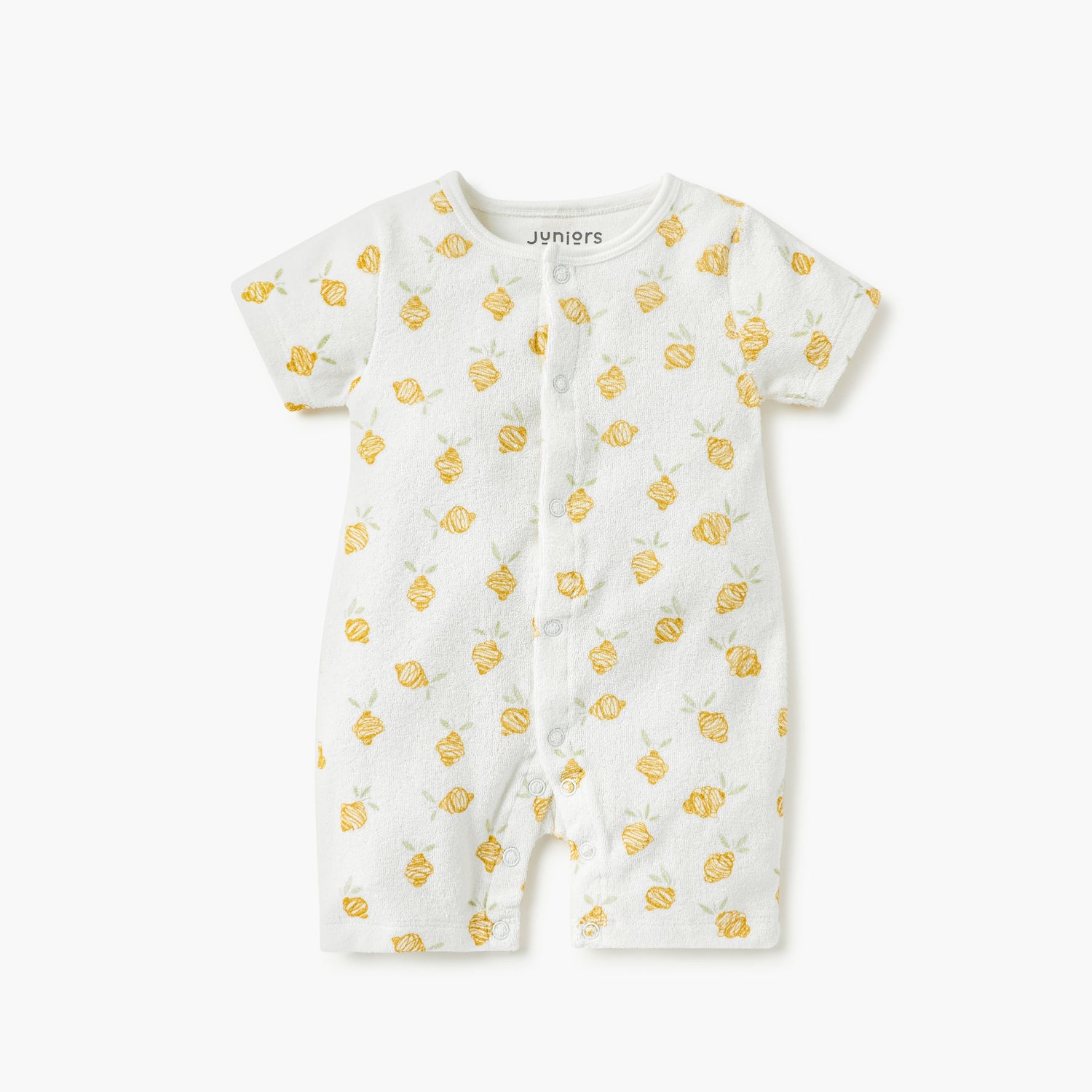 Juniors Printed Romper with Short Sleeves and Button Closure - Cream / 12-18 mths