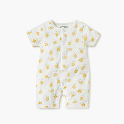 Juniors Printed Romper with Short Sleeves and Button Closure - Cream / 12-18 mths