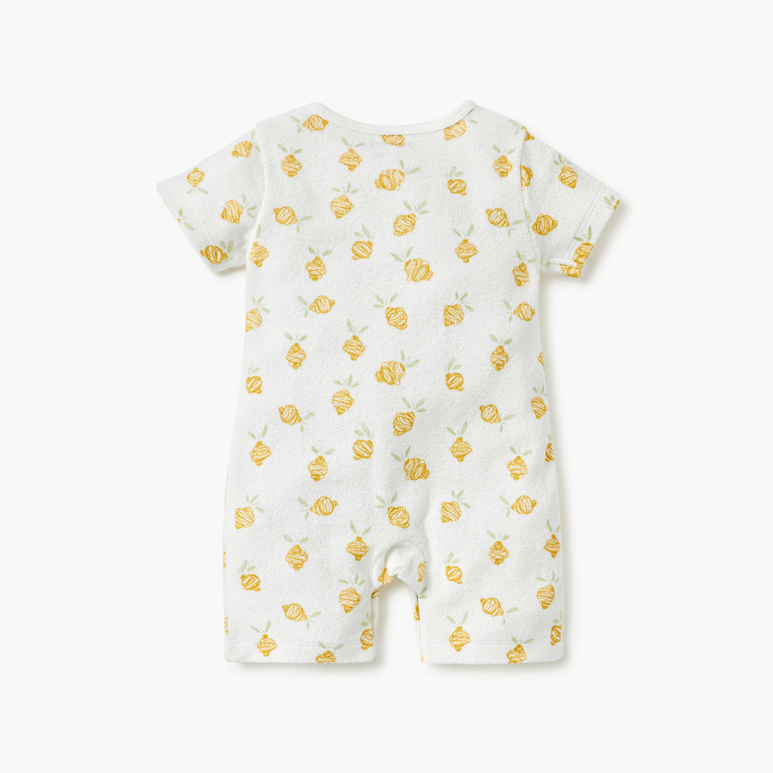 Juniors Printed Romper with Short Sleeves and Button Closure