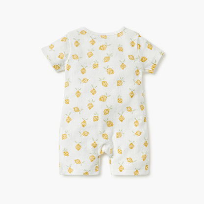 Juniors Printed Romper with Short Sleeves and Button Closure